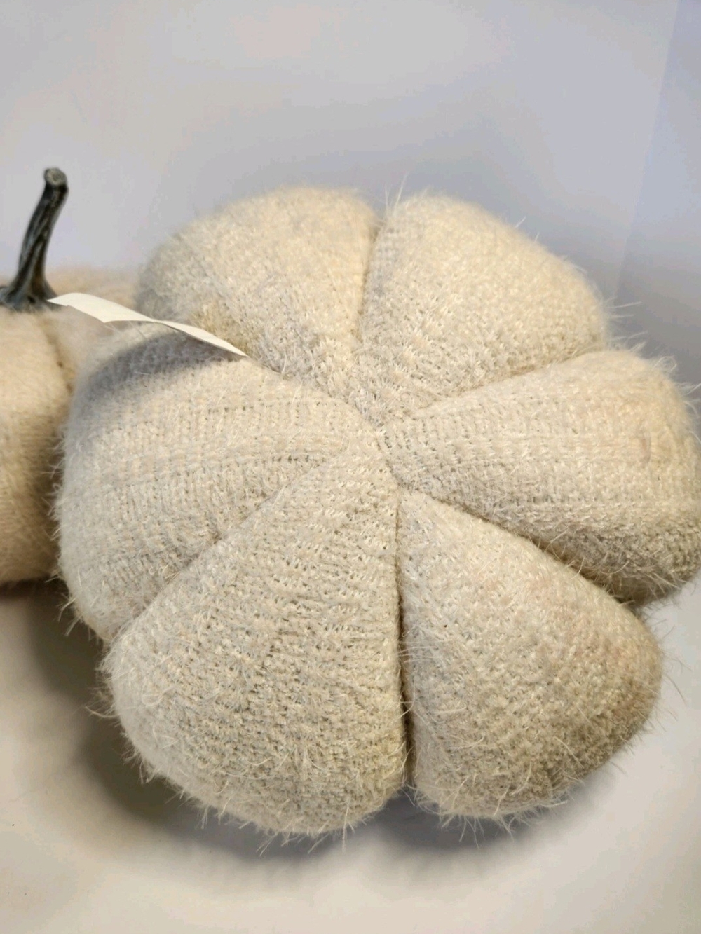 Cream Velvet And Knit Decorative Pumpkins with Stems - Grateful Tag - Picture 9 of 9